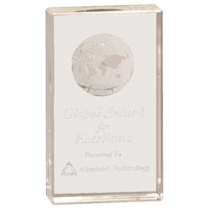 6" Clear Crystal Rectangle with Globe Etching