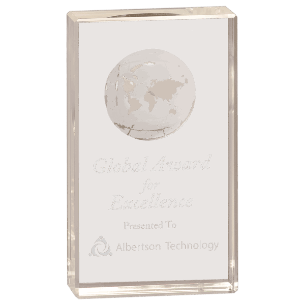 6" Clear Crystal Rectangle with Globe Etching