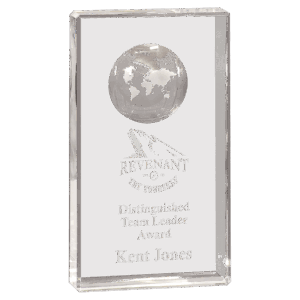 8" Clear Crystal Rectangle with Globe Etching