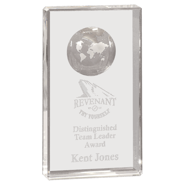 8" Clear Crystal Rectangle with Globe Etching
