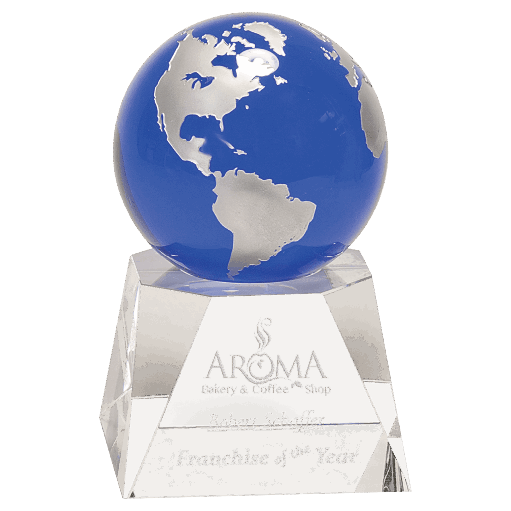 6 1/2" Blue Crystal Globe on Clear Crystal Base