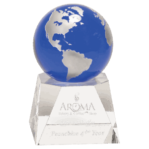 6 1/2" Blue Crystal Globe on Clear Crystal Base