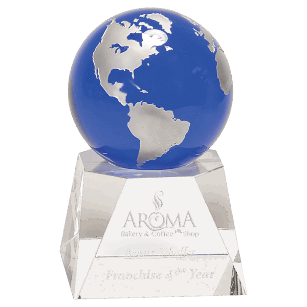 6 1/2" Blue Crystal Globe on Clear Crystal Base