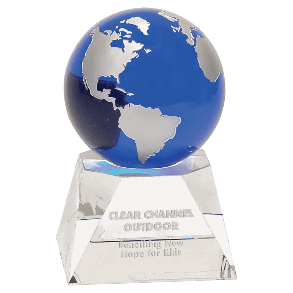 5" Blue Crystal Globe on Clear Crystal Base