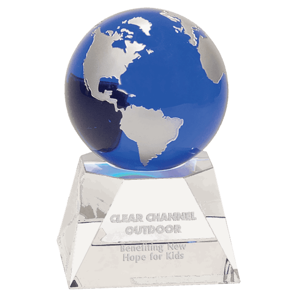 5" Blue Crystal Globe on Clear Crystal Base