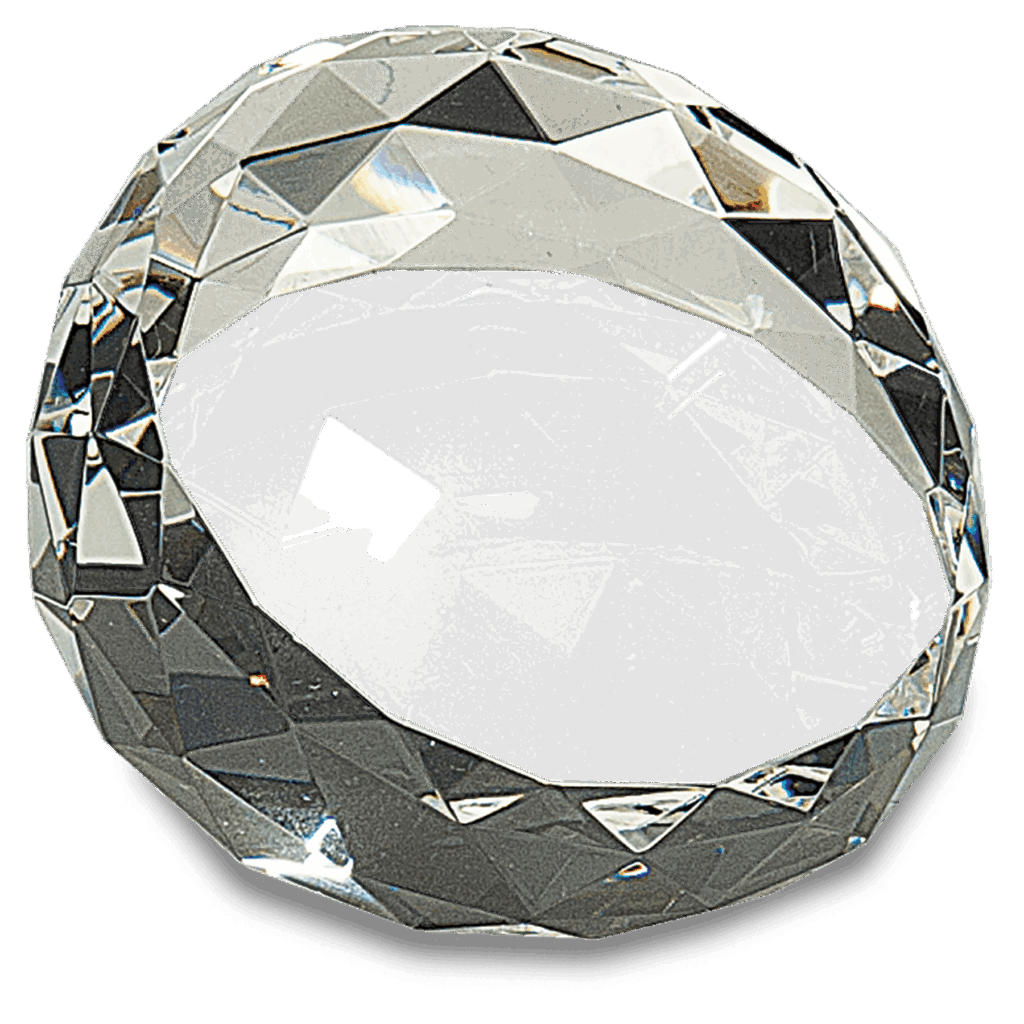 3 1/2" x 2" Clear Round Crystal Facet Paperweight
