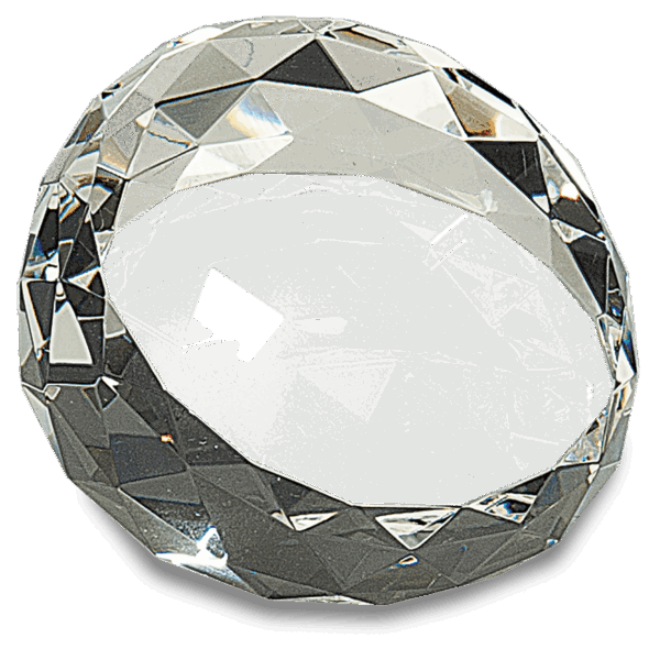 3 1/2" x 2" Clear Round Crystal Facet Paperweight