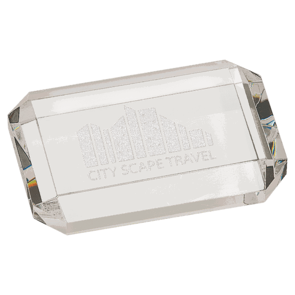 4" x 2 3/4" Crystal Rectangle Paperweight with Clipped Corners
