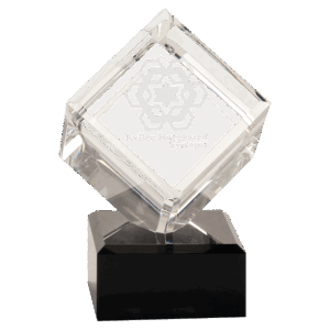 6" Clear Crystal Cube on Black Pedestal Base