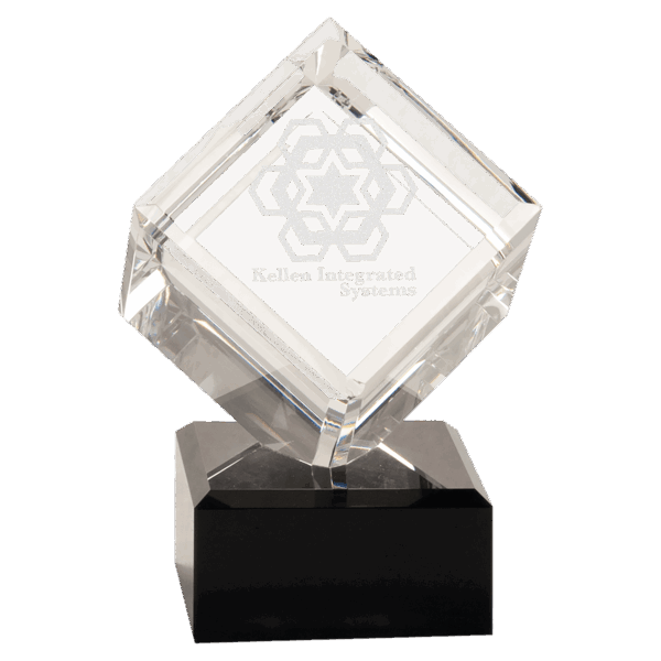 6" Clear Crystal Cube on Black Pedestal Base