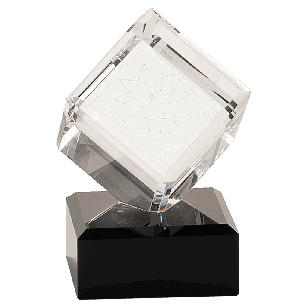 4 1/2" Clear Crystal Cube on Black Pedestal Base