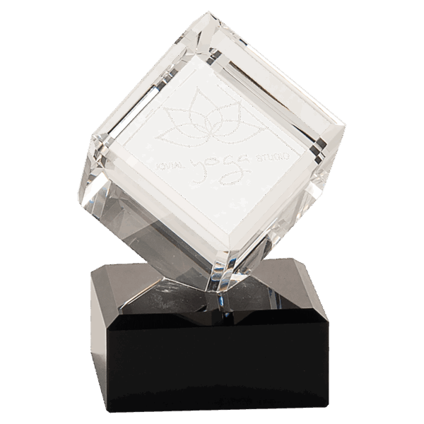 4 1/2" Clear Crystal Cube on Black Pedestal Base