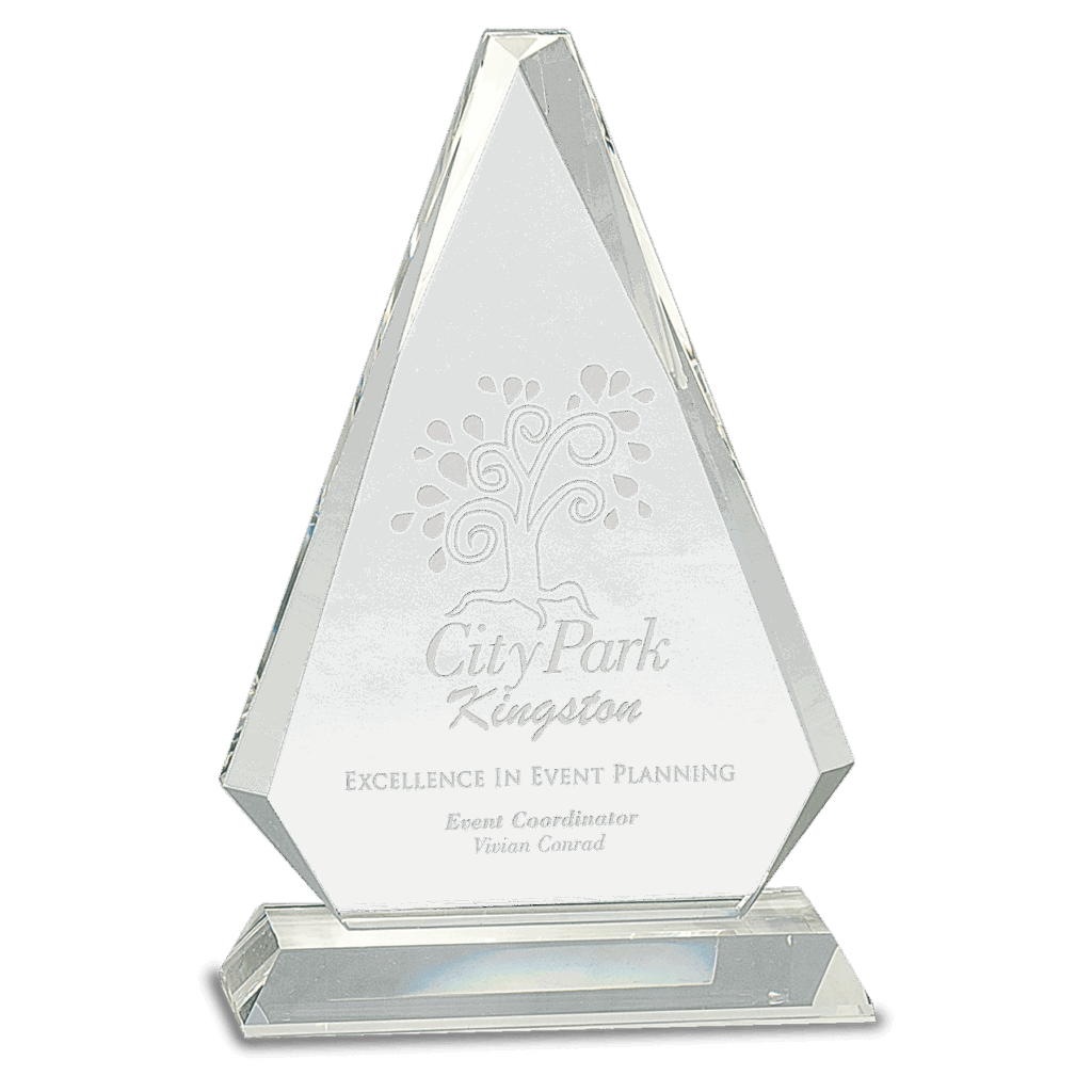 9 1/4" Clear Crystal Triangle on Clear Pedestal Base