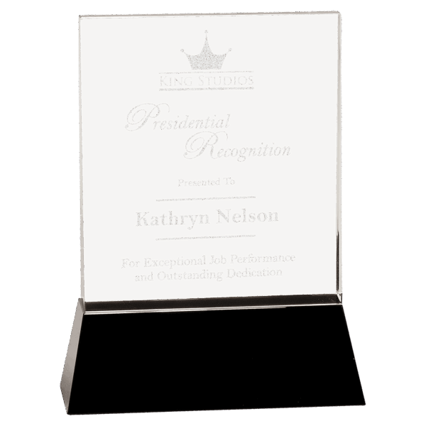 8" Clear Crystal Rectangle Wedge on Black Base