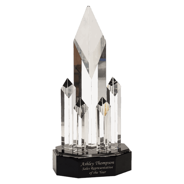 11" Clear Crystal 5 Rising Diamonds on Black Pedestal Base