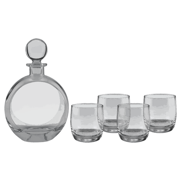 Polar Camel 750 mL Flat Round Glass Decanter Set with Four DG302S          10 oz. Rocks Glasses in Black Gift Box with Printed Paper Sleeve