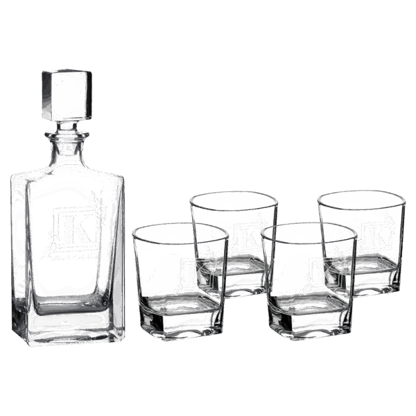 Polar Camel 810 mL Rectangle Glass Decanter Set with Four 8 oz. Rocks Glasses in Black Gift Box with Printed Paper Sleeve