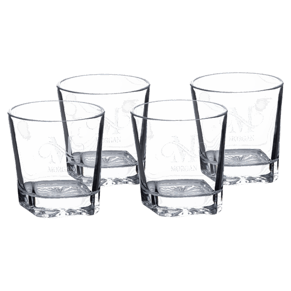 Four Polar Camel 11 oz. Square Rocks Glasses in Black Gift Box with Printed Paper Sleeve
