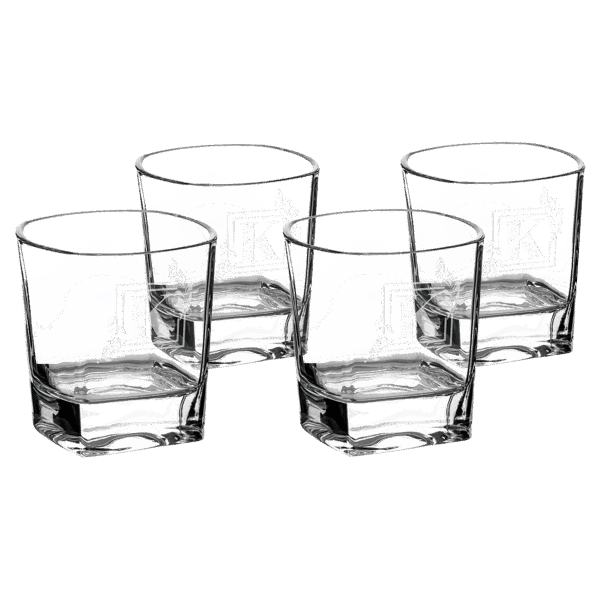 Four Polar Camel 8 oz. Rectangle Rocks Glasses in Black Gift Box with Printed Paper Sleeve