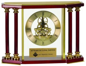 7 1/4" Executive 4-Pillar Gold & Rosewood Piano Finish Clock