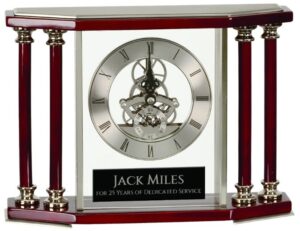 7 1/4" Executive 4-Pillar Silver & Rosewood Piano Finish Clock