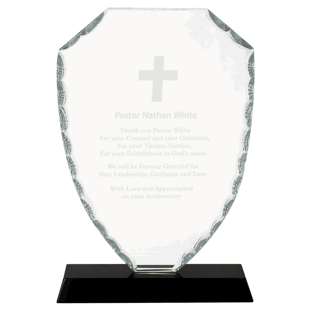 8 1/4" Shield Facet Glass on Black Base