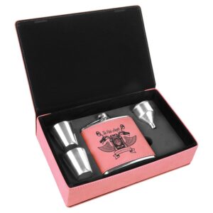 6 oz. Pink Laserable Leatherette Flask Gift Set