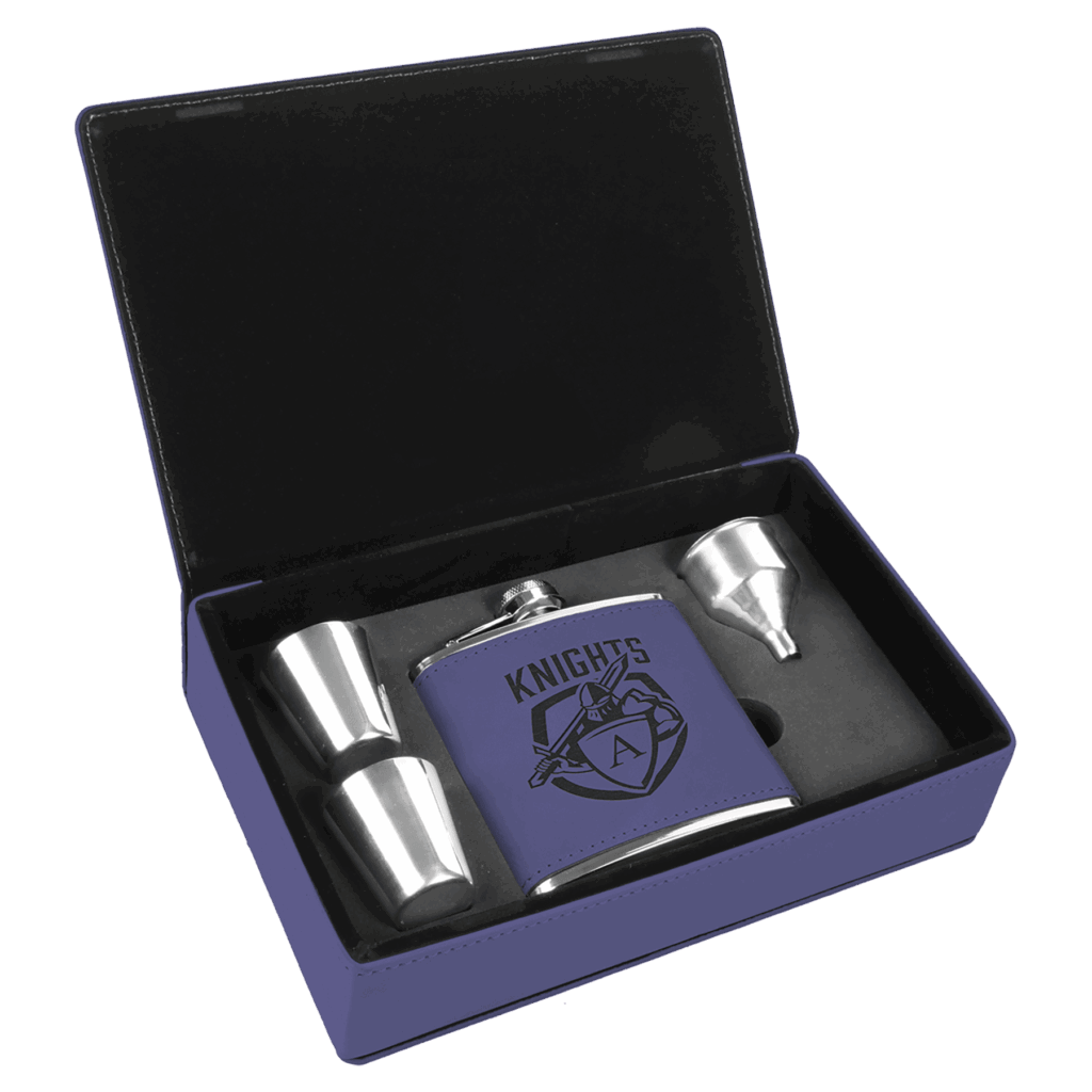 6 oz. Purple Laserable Leatherette Flask Gift Set