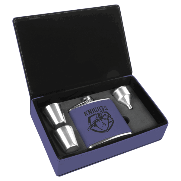 6 oz. Purple Laserable Leatherette Flask Gift Set
