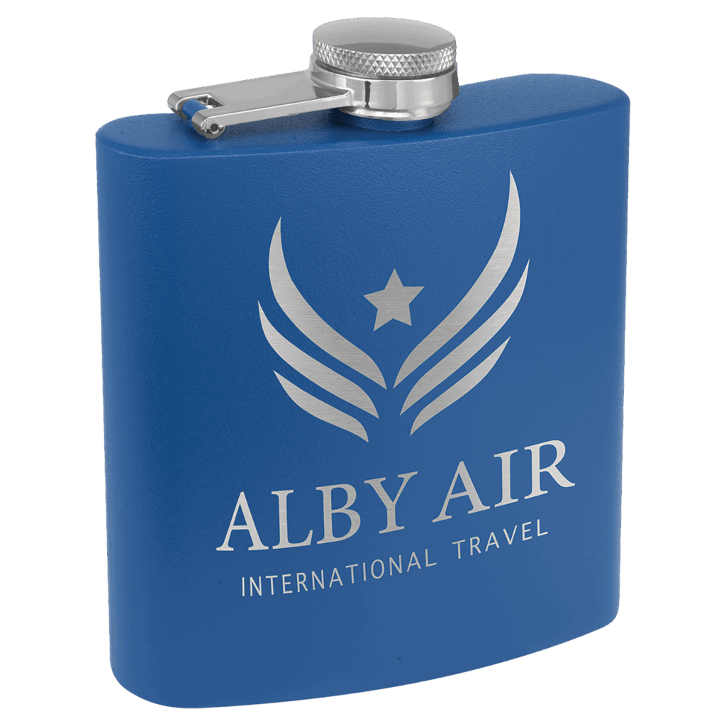 6 oz. Matte Royal Blue Powder Coated Laserable Stainless Steel Flask