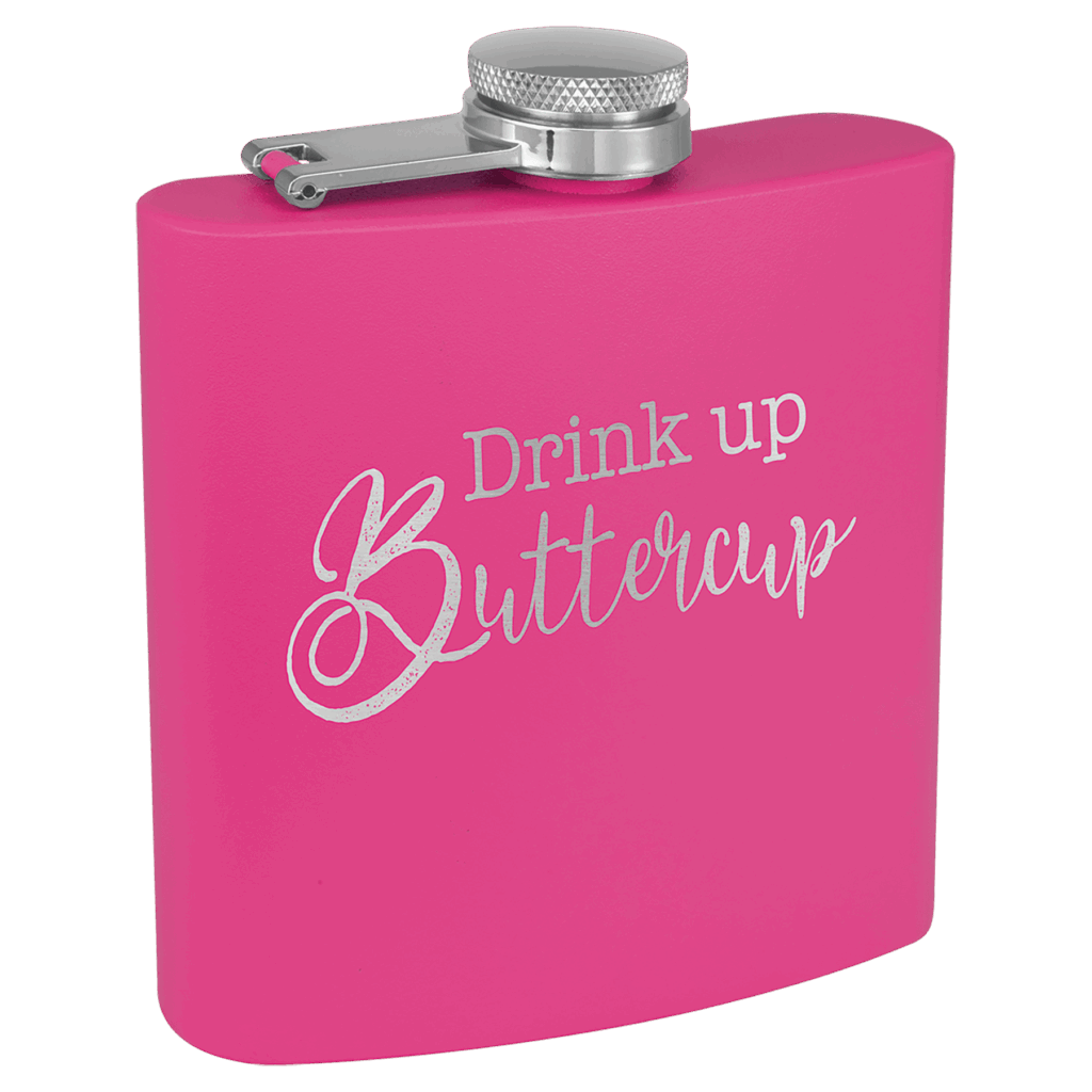 6 oz. Matte Pink Powder Coated Laserable Stainless Steel Flask