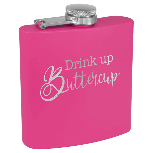 6 oz. Matte Pink Powder Coated Laserable Stainless Steel Flask