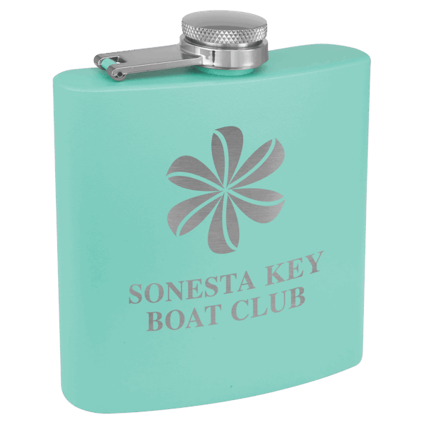 6 oz. Matte Teal Powder Coated Laserable Stainless Steel Flask