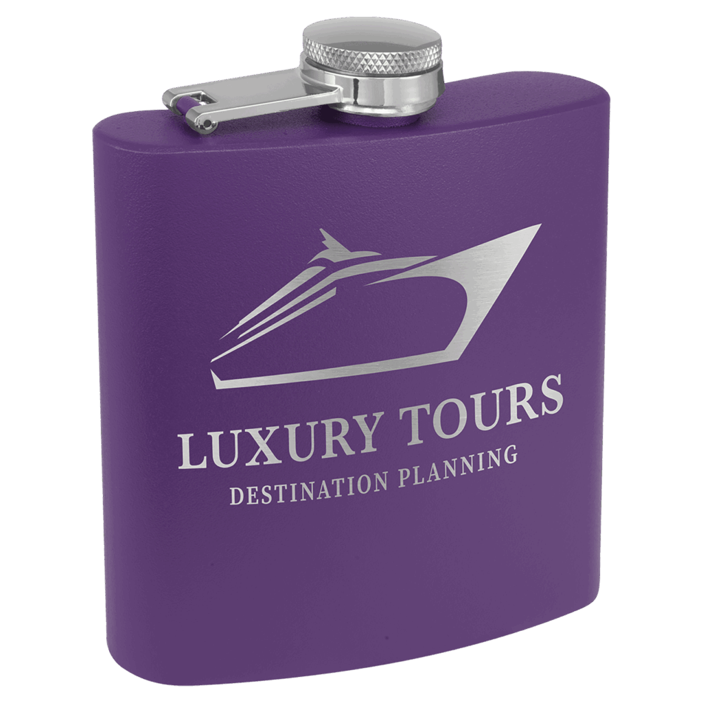 6 oz. Matte Purple Powder Coated Laserable Stainless Steel Flask