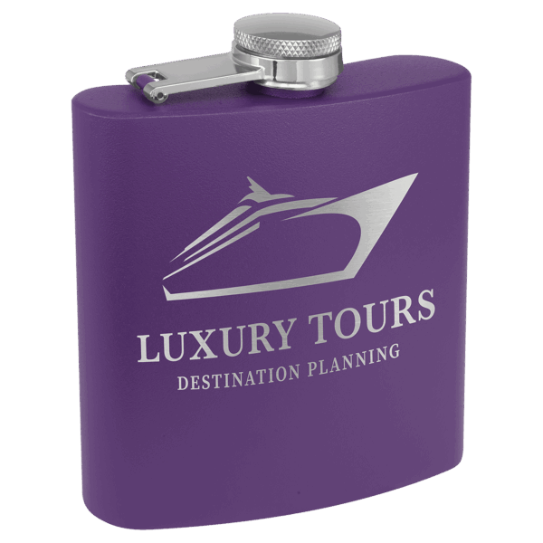 6 oz. Matte Purple Powder Coated Laserable Stainless Steel Flask