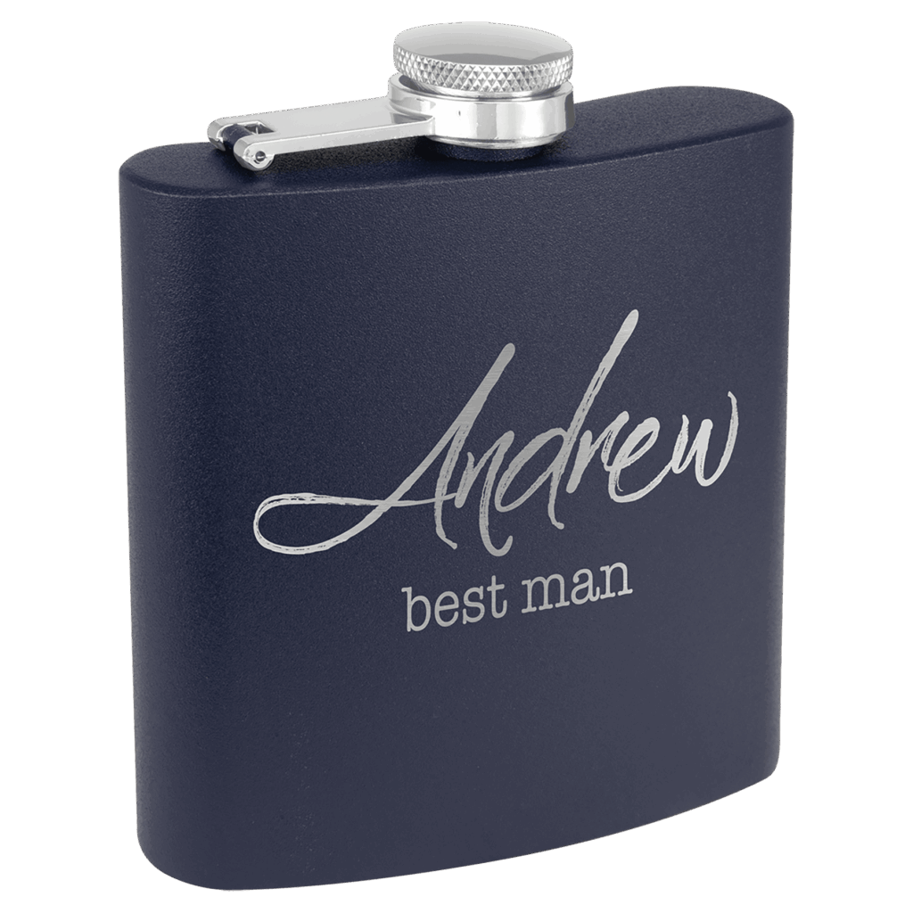 6 oz. Matte Navy Blue Powder Coated Laserable Stainless Steel Flask