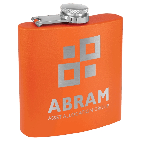 6 oz. Matte Orange Powder Coated Laserable Stainless Steel Flask