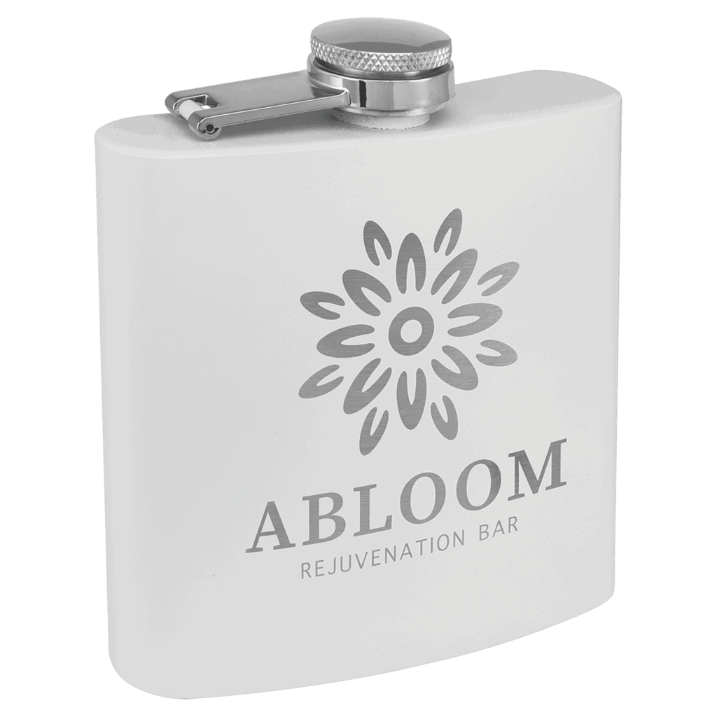 6 oz. Matte White Powder Coated Laserable Stainless Steel Flask