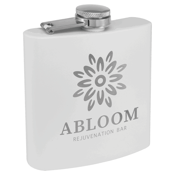6 oz. Matte White Powder Coated Laserable Stainless Steel Flask