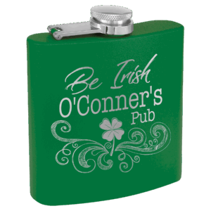 6 oz. Matte Green Powder Coated Laserable Stainless Steel Flask