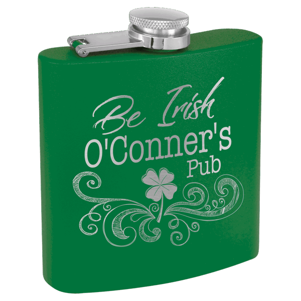 6 oz. Matte Green Powder Coated Laserable Stainless Steel Flask