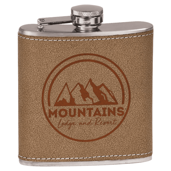 6 oz. Leather Laserable Stainless Steel Flask