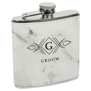 6 oz.White Marble Laserable Leatherette Stainless Steel Flask
