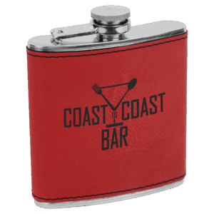 6 oz. Red Laserable Leatherette Stainless Steel Flask