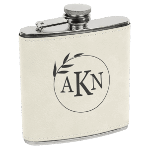 6 oz. White/Black Laserable Leatherette Stainless Steel Flask