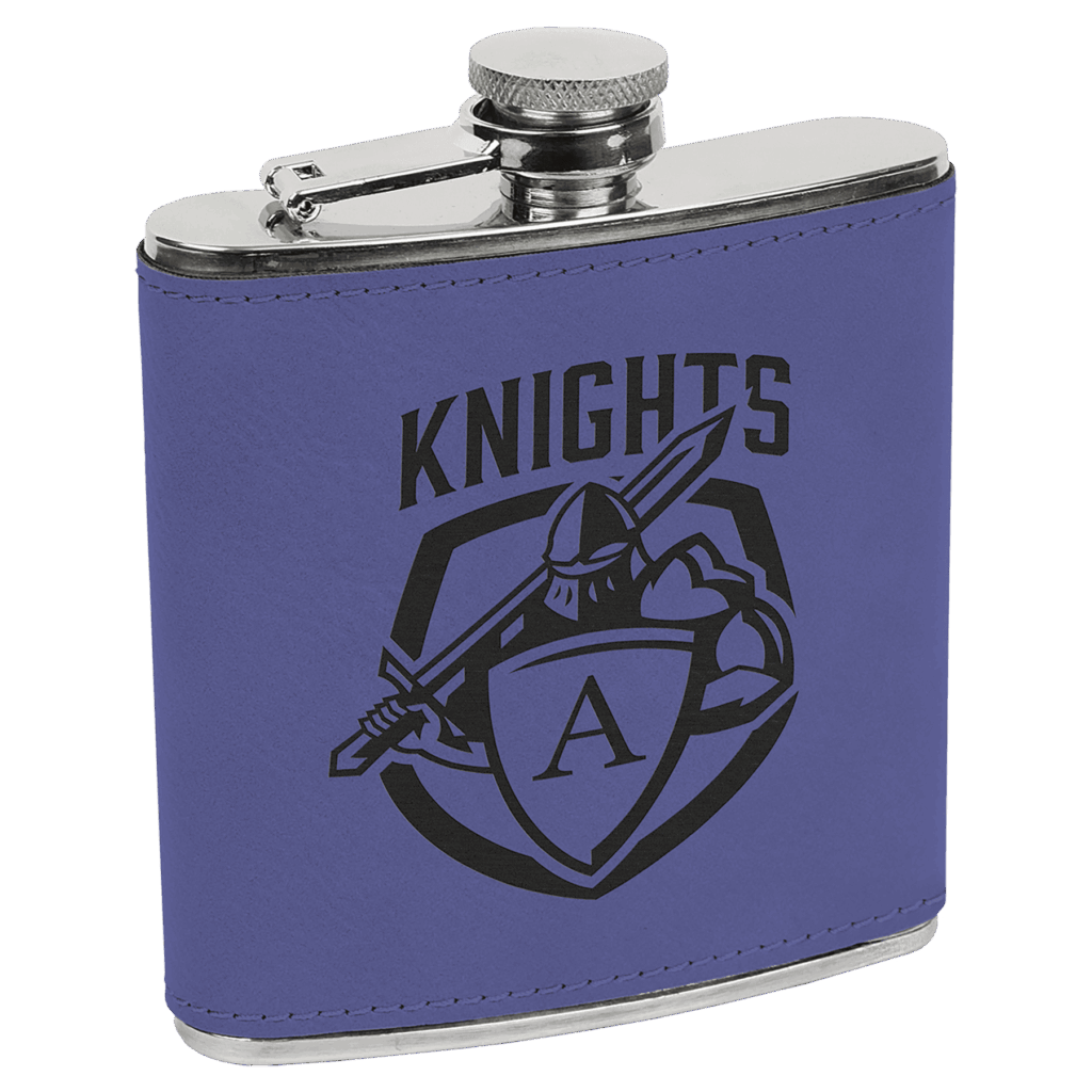 6 oz. Purple/Black Laserable Leatherette Stainless Steel Flask