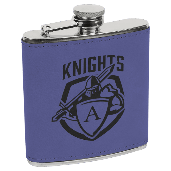 6 oz. Purple/Black Laserable Leatherette Stainless Steel Flask