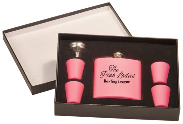 6 oz. Matte Pink Flask Set in Black Presentation Box