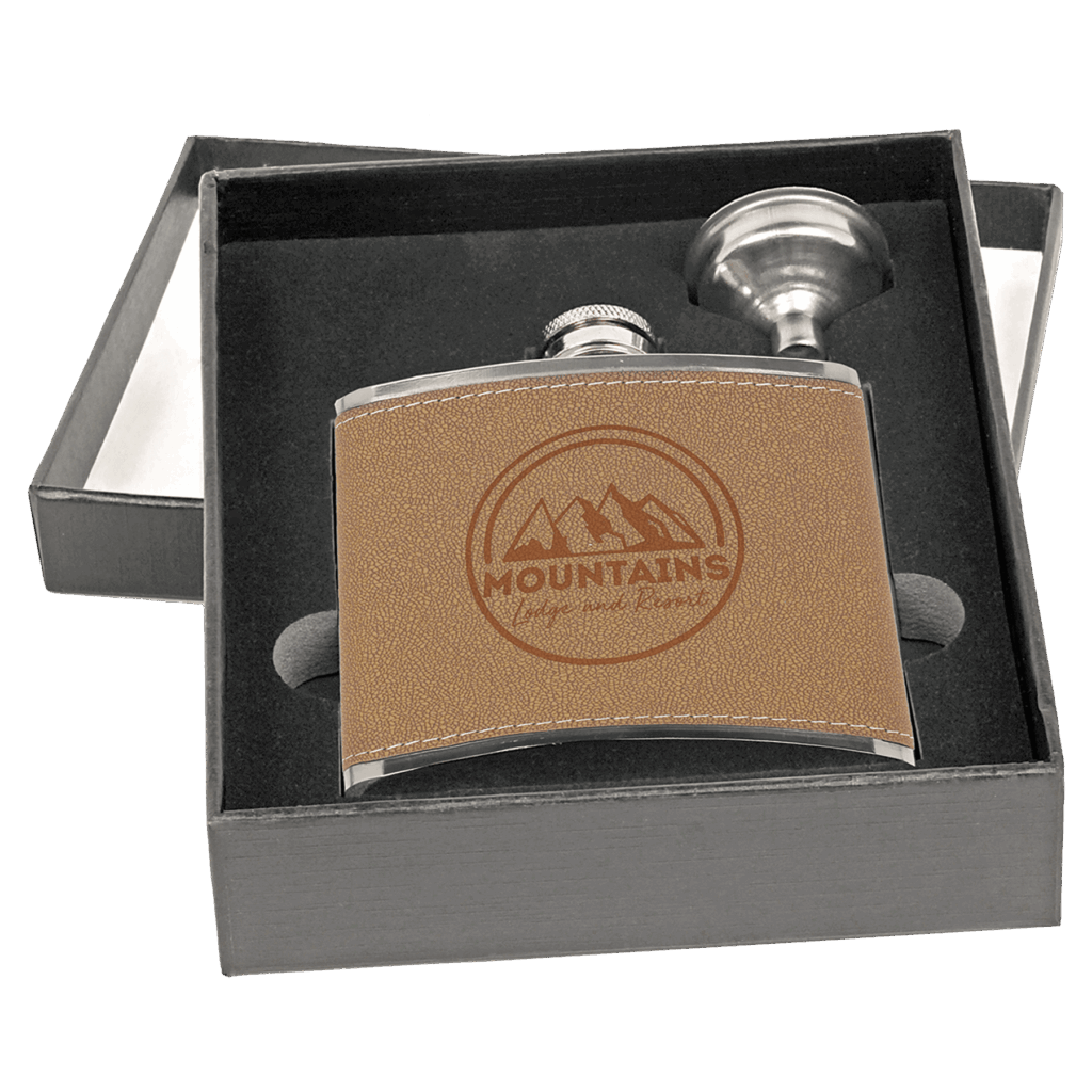 6 oz. Leather Flask Set in Black Presentation Box