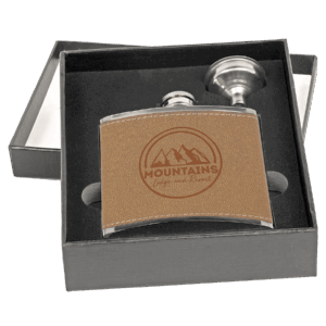 6 oz. Leather Flask Set in Black Presentation Box